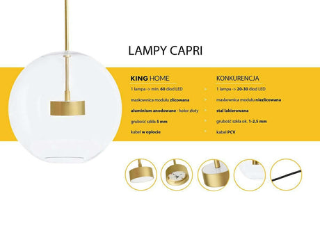 Závesná lampa Capri Disc 3 zlatá – 180 LED, hliník, sklo