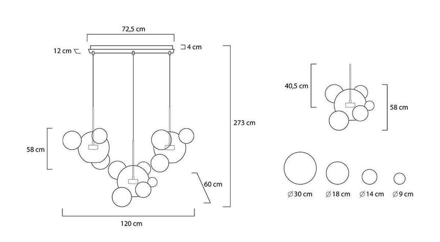 Závesná lampa Capri Line 3 zlatá – 180 LED, hliník, sklo