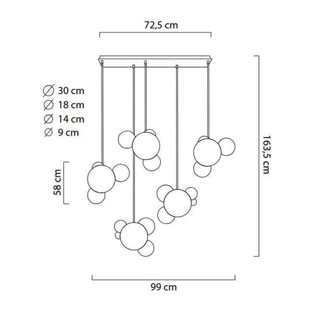 Závesná lampa Capri Line 5 zlatá – 300 LED, hliník, sklo