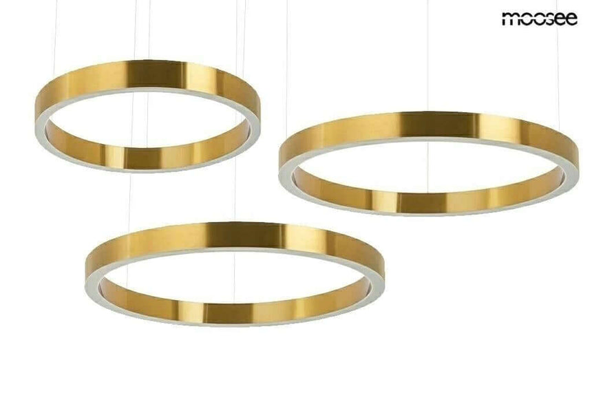 Závesná lampa Ring 60 + 80 + 80 zlatá – s jednoradovým koncovým dizajnom