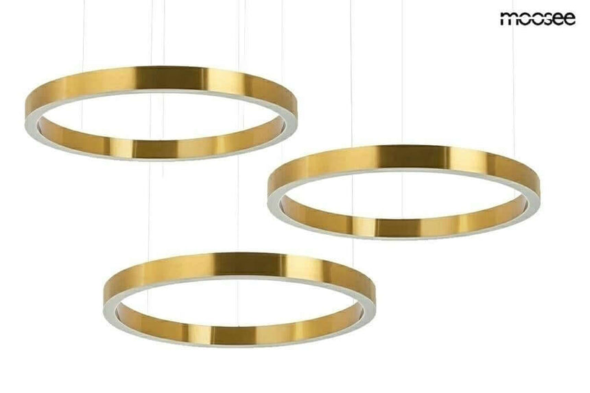 Závesná lampa Ring 80 + 80 + 80 zlatá – s jednoradovým koncovým dizajnom