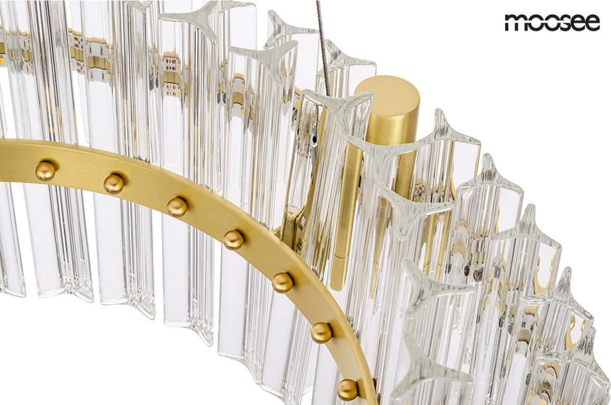 Závesná lampa Saturnus 47 Duo zlatá – LED, krištáľ, brúsená oceľ