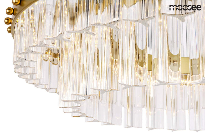 Závesná lampa Saturnus 47 Duo zlatá – LED, krištáľ, brúsená oceľ