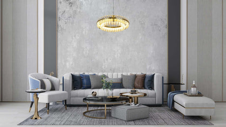 Závesná lampa Saturnus 47 Duo zlatá – LED, krištáľ, brúsená oceľ