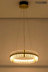 Závesná lampa Saturnus 47 zlatá – LED, krištáľ, brúsená oceľ