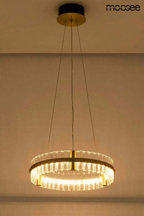 Závesná lampa Saturnus 47 zlatá – LED, krištáľ, brúsená oceľ
