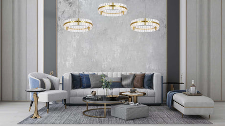 Závesná lampa Saturnus 47 zlatá – LED, krištáľ, brúsená oceľ
