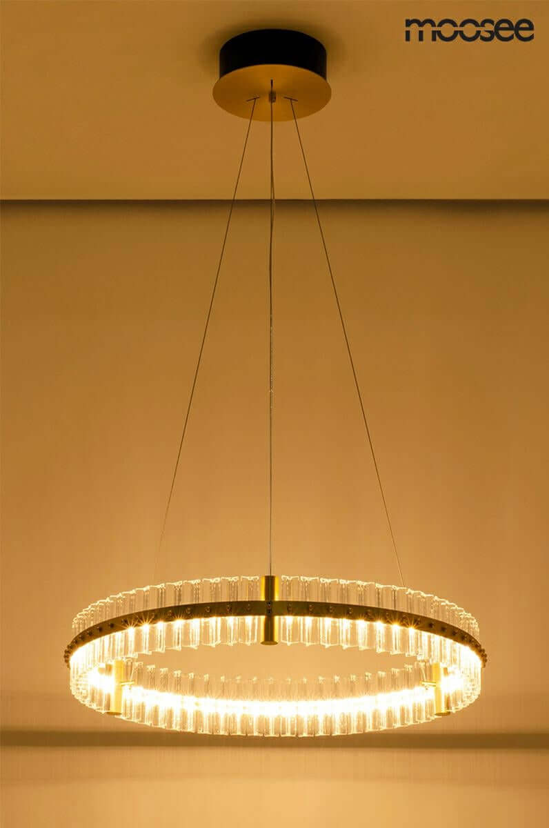 Závesná lampa Saturnus 70 zlatá – LED, krištáľ, brúsená oceľ