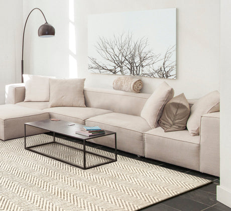 Luno Cold Beige modern szőnyeg felülnézetből, hűvös bézs színben