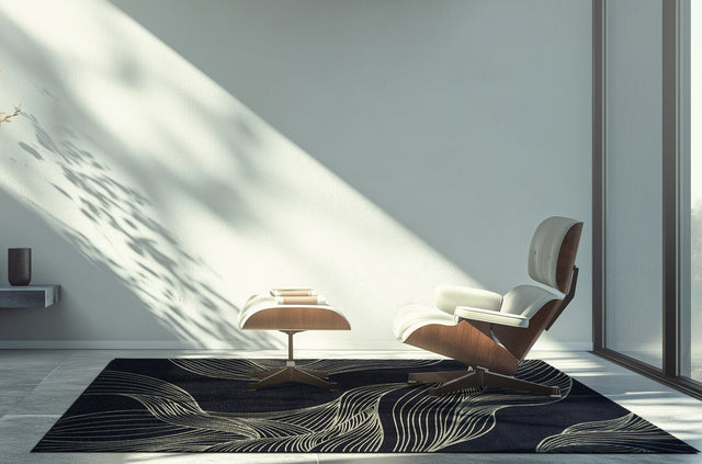 Neptun Blue modern szőnyeg felülnézetből, kék art deco mintával