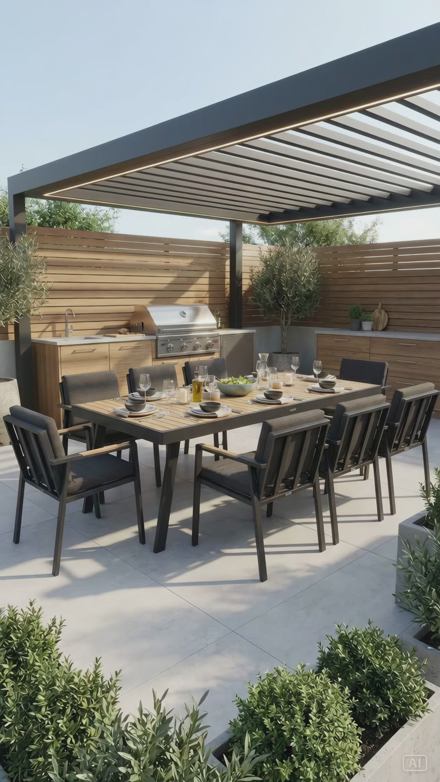 Higold Nofi - 8-miestna záhradná jedálenská súprava v čiernej farbe