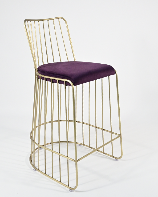 Barová stolička CA Cleo - starozlatý rám, fialový sedák