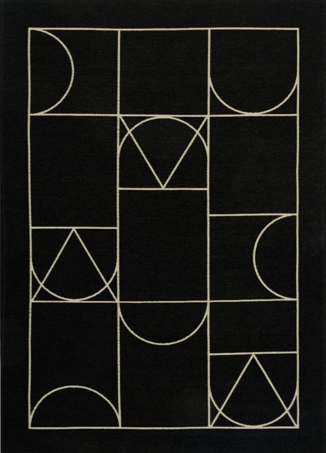 Signet Black modern szőnyeg felülnézetből, fekete art deco mintával
