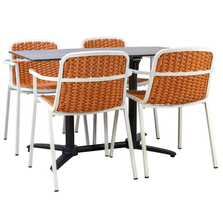 Tora 5 részes teraszszett fehér vázú okker székekkel és 120 × 70 cm Enfiber asztallappal