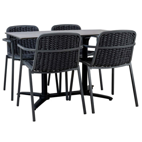 Tora 5 részes teraszszett négy fekete székkel és 120 × 70 cm Enfiber asztallappal
